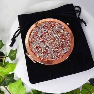 Rose Gold Bling Cosmetic Compact Mirror New